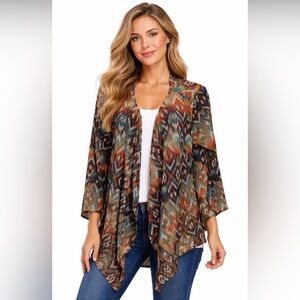 One World Woman’s Southwestern Print Lighweight Cardigan Size 1X